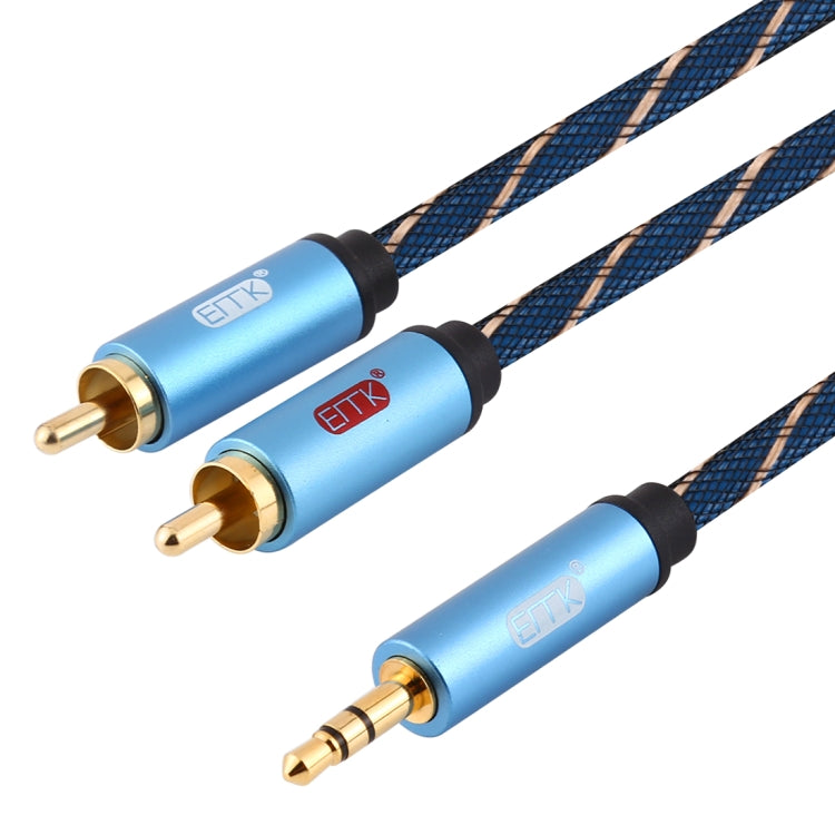 EMK 3.5mm Jack Male to 2 x RCA Male Gold Plated Connector Speaker Audio Cable, Cable Length:5m(Dark Blue) - free shipping - PMC Jewellery - Order now!