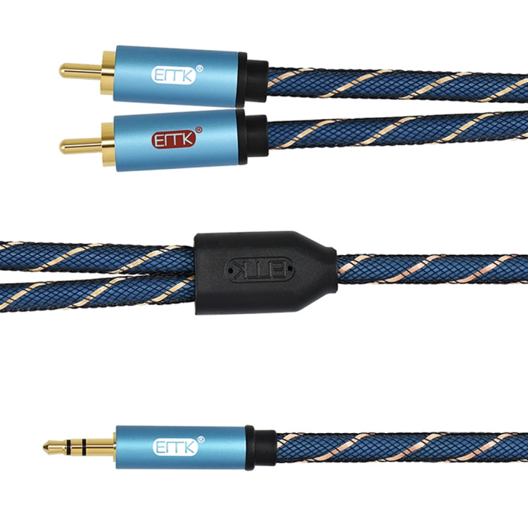 EMK 3.5mm Jack Male to 2 x RCA Male Gold Plated Connector Speaker Audio Cable, Cable Length:5m(Dark Blue) - free shipping - PMC Jewellery - Order now!