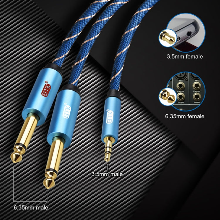 EMK 3.5mm Jack Male to 2 x 6.35mm Jack Male Gold Plated Connector Nylon Braid AUX Cable for Computer / X-BOX / PS3 / CD / DVD, Cable Length:1.5m(Dark Blue) - Audio Optical Cables by PMC TechLife | Online Shopping South Africa | PMC TechLife | Buy Now Pay Later Mobicred