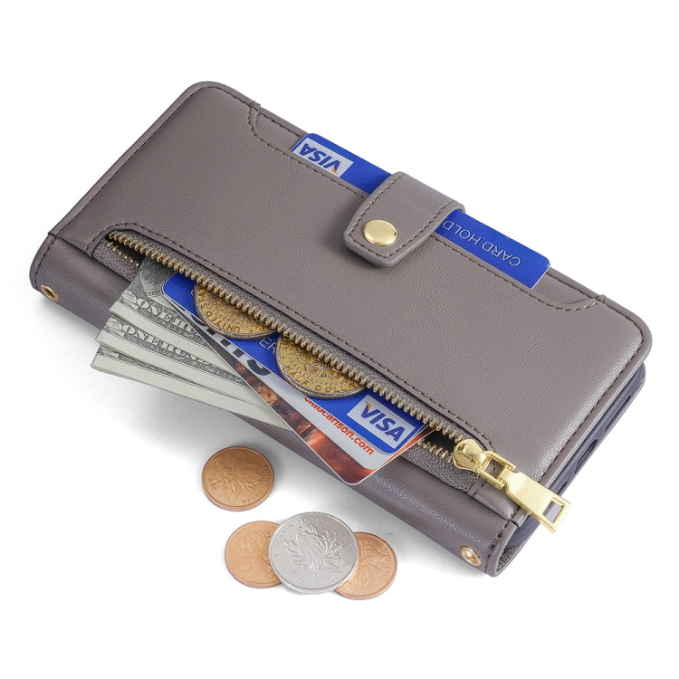 For Nokia G11 Plus Lite Sheep Texture Cross-body Zipper Wallet Leather Phone Case(Grey) - Nokia Cases by PMC TechLife | Online Shopping South Africa | PMC TechLife | Buy Now Pay Later Mobicred