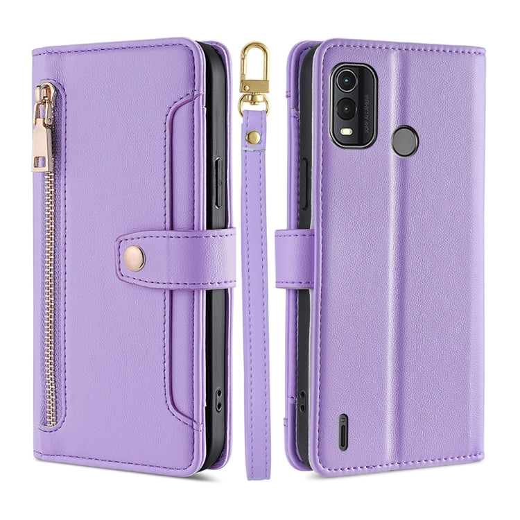 For Nokia G11 Plus Lite Sheep Texture Cross-body Zipper Wallet Leather Phone Case(Purple) - Nokia Cases by PMC TechLife | Online Shopping South Africa | PMC TechLife | Buy Now Pay Later Mobicred