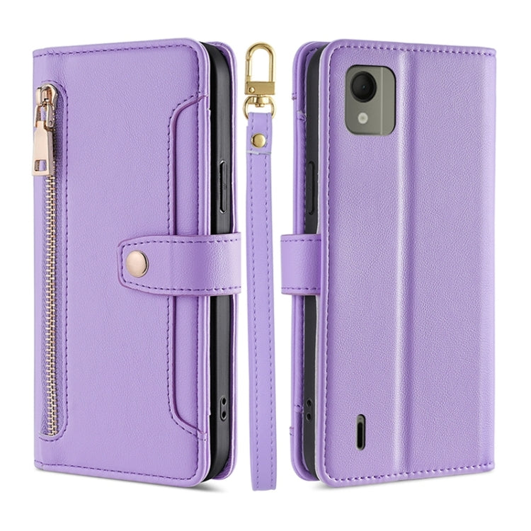 For Nokia C110 4G Lite Sheep Texture Cross-body Zipper Wallet Leather Phone Case(Purple) - Nokia Cases by PMC TechLife | Online Shopping South Africa | PMC TechLife | Buy Now Pay Later Mobicred