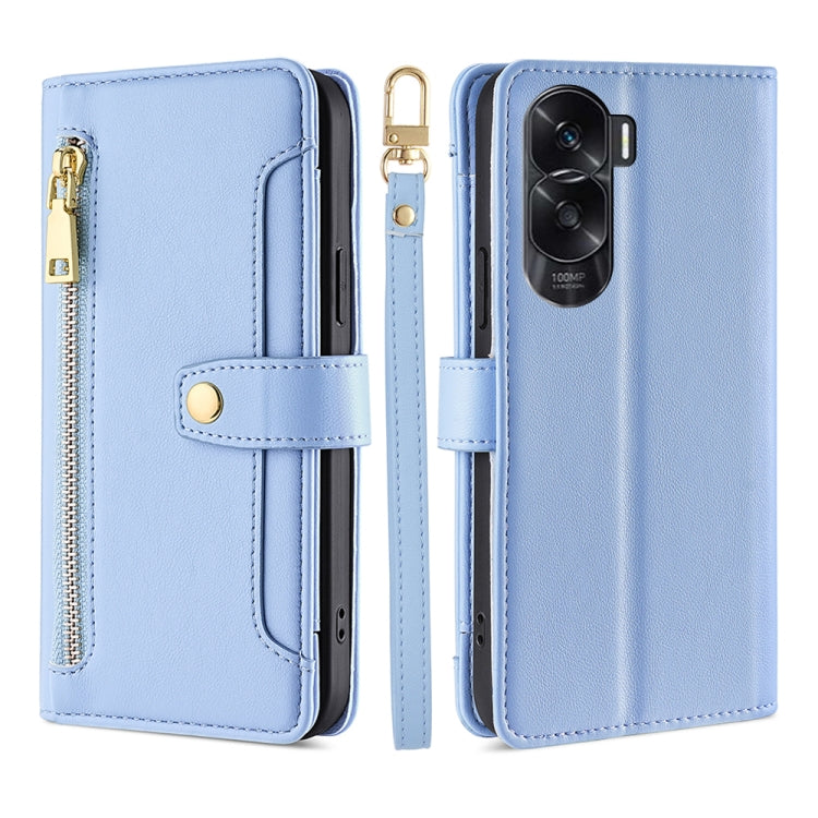 For Honor X50i 5G / 9 Lite Sheep Texture Cross-body Zipper Wallet Leather Phone Case(Blue) - Honor Cases by PMC TechLife | Online Shopping South Africa | PMC TechLife | Buy Now Pay Later Mobicred