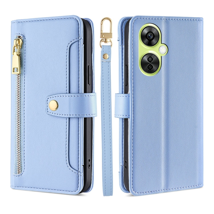 For OnePlus Nord CE 3 Lite 5G Sheep Texture Cross-body Zipper Wallet Leather Phone Case(Blue) - OnePlus Cases by PMC TechLife | Online Shopping South Africa | PMC TechLife | Buy Now Pay Later Mobicred