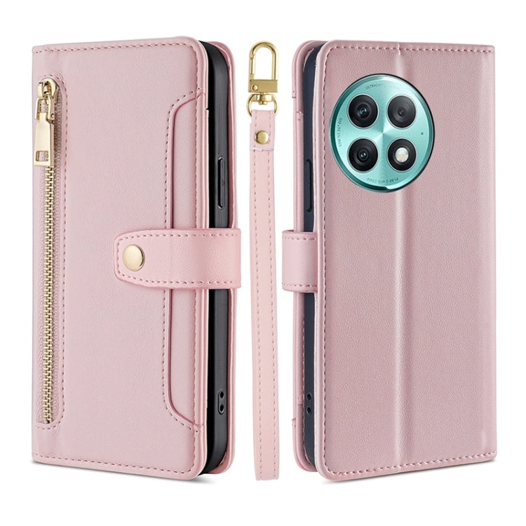 For OnePlus Ace 2 Pro Sheep Texture Cross-body Zipper Wallet Leather Phone Case(Pink) - OnePlus Cases by PMC TechLife | Online Shopping South Africa | PMC TechLife | Buy Now Pay Later Mobicred