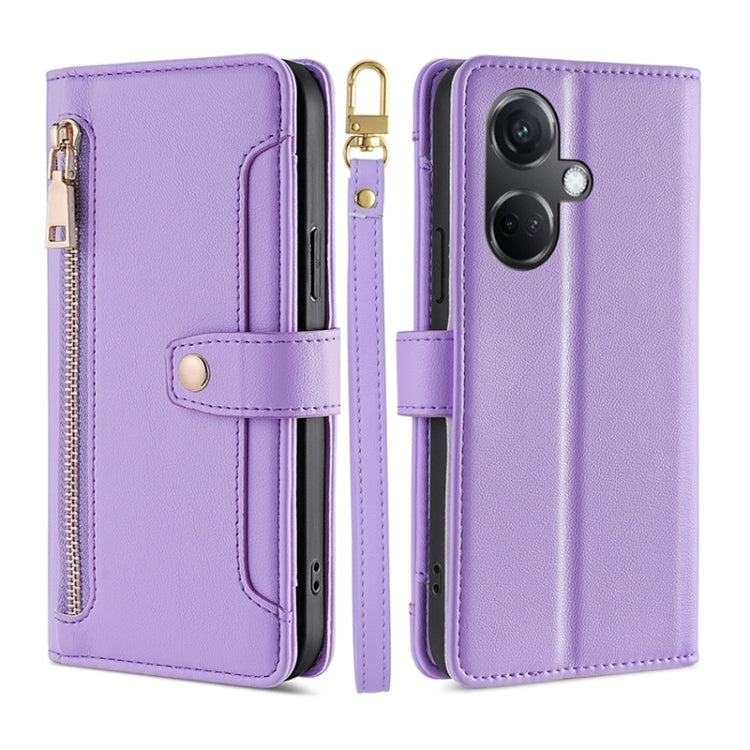 For OnePlus Nord CE3 5G Sheep Texture Cross-body Zipper Wallet Leather Phone Case(Purple) - OnePlus Cases by PMC TechLife | Online Shopping South Africa | PMC TechLife | Buy Now Pay Later Mobicred