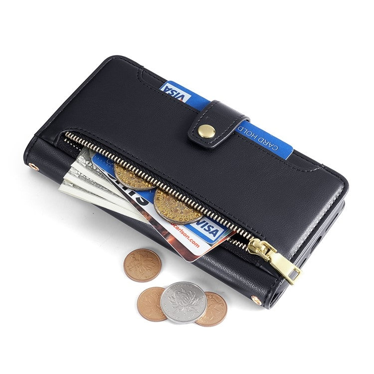 For Huawei nova 12i 4G Sheep Texture Cross-body Zipper Wallet Leather Phone Case(Black) - Huawei Cases by PMC TechLife | Online Shopping South Africa | PMC TechLife | Buy Now Pay Later Mobicred