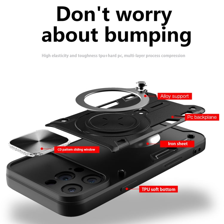 For iPhone 16 Pro Max CD Texture Sliding Camshield Magnetic Holder Phone Case(Pink) - free shipping - PMC TechLife - Order now!