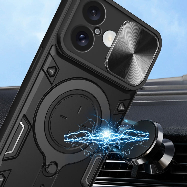 For iPhone 16 CD Texture Sliding Camshield Magnetic Holder Phone Case(Purple) - free shipping - PMC TechLife - Order now!