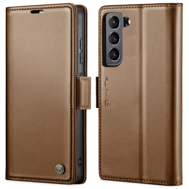 For Samsung Galaxy S22 5G CaseMe 023 Butterfly Buckle Litchi Texture RFID Anti-theft Leather Phone Case(Brown) - free shipping - PMC TechLife - Order now!
