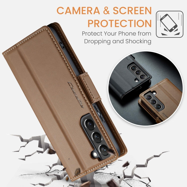 For Samsung Galaxy S22 5G CaseMe 023 Butterfly Buckle Litchi Texture RFID Anti-theft Leather Phone Case(Brown) - free shipping - PMC TechLife - Order now!