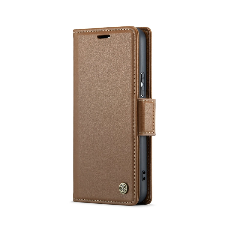 For Samsung Galaxy S22+ 5G CaseMe 023 Butterfly Buckle Litchi Texture RFID Anti-theft Leather Phone Case(Brown) - free shipping - PMC TechLife - Order now!