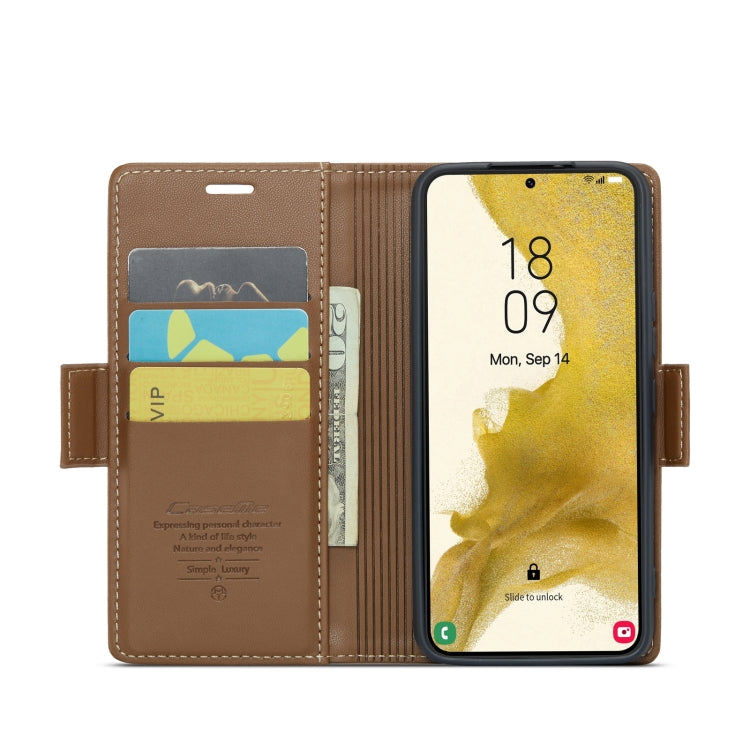 For Samsung Galaxy S22+ 5G CaseMe 023 Butterfly Buckle Litchi Texture RFID Anti-theft Leather Phone Case(Brown) - free shipping - PMC TechLife - Order now!