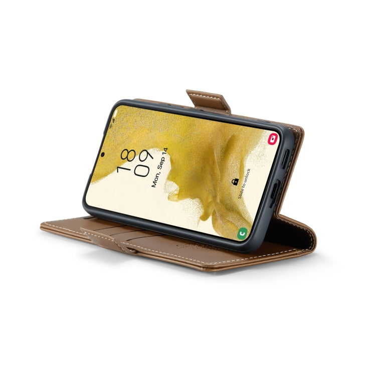 For Samsung Galaxy S22+ 5G CaseMe 023 Butterfly Buckle Litchi Texture RFID Anti-theft Leather Phone Case(Brown) - free shipping - PMC TechLife - Order now!