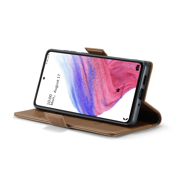 For Samsung Galaxy A53 CaseMe 023 Butterfly Buckle Litchi Texture RFID Anti-theft Leather Phone Case(Brown) - free shipping - PMC TechLife - Order now!