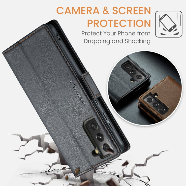 For Samsung Galaxy S21 FE 5G CaseMe 023 Butterfly Buckle Litchi Texture RFID Anti-theft Leather Phone Case(Black) - free shipping - PMC TechLife - Order now!