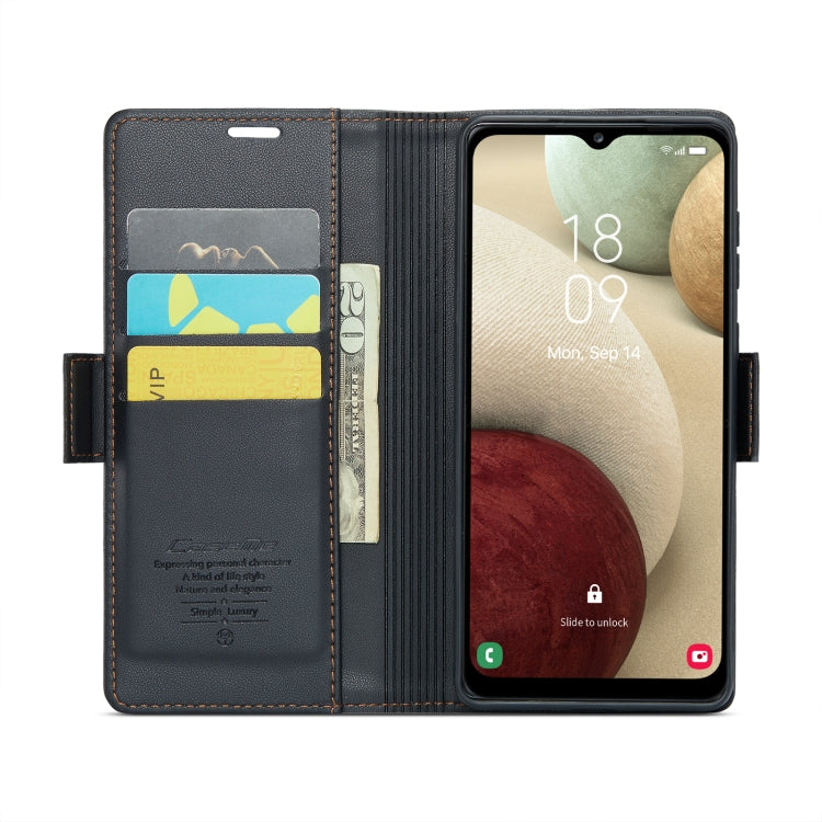 For Samsung Galaxy A12 5G CaseMe 023 Butterfly Buckle Litchi Texture RFID Anti-theft Leather Phone Case(Black) - free shipping - PMC TechLife - Order now!