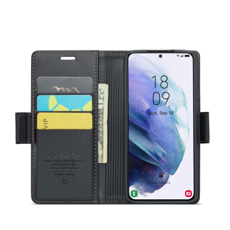 For Samsung Galaxy S21 5G CaseMe 023 Butterfly Buckle Litchi Texture RFID Anti-theft Leather Phone Case(Black) - free shipping - PMC TechLife - Order now!