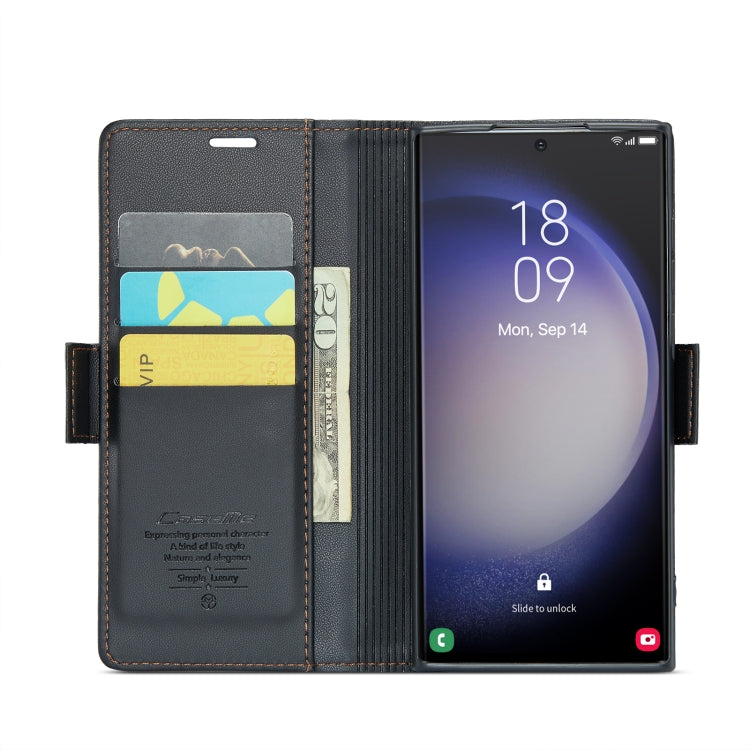 For Samsung Galaxy S24 Ultra CaseMe 023 Butterfly Buckle Litchi Texture RFID Anti-theft Leather Phone Case(Black) - free shipping - PMC TechLife - Order now!