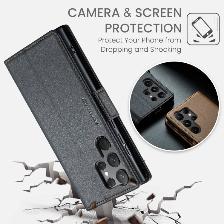 For Samsung Galaxy S24 Ultra CaseMe 023 Butterfly Buckle Litchi Texture RFID Anti-theft Leather Phone Case(Black) - free shipping - PMC TechLife - Order now!