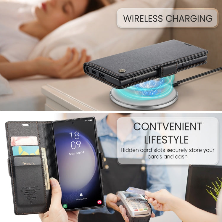 For Samsung Galaxy S24 Ultra CaseMe 023 Butterfly Buckle Litchi Texture RFID Anti-theft Leather Phone Case(Black) - free shipping - PMC TechLife - Order now!