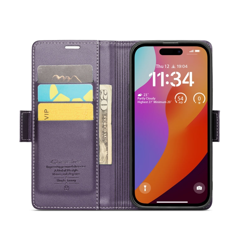 For iPhone 15 Pro CaseMe 023 Butterfly Buckle Litchi Texture RFID Anti-theft Leather Phone Case(Pearly Purple) - free shipping - PMC Jewellery - Order now!