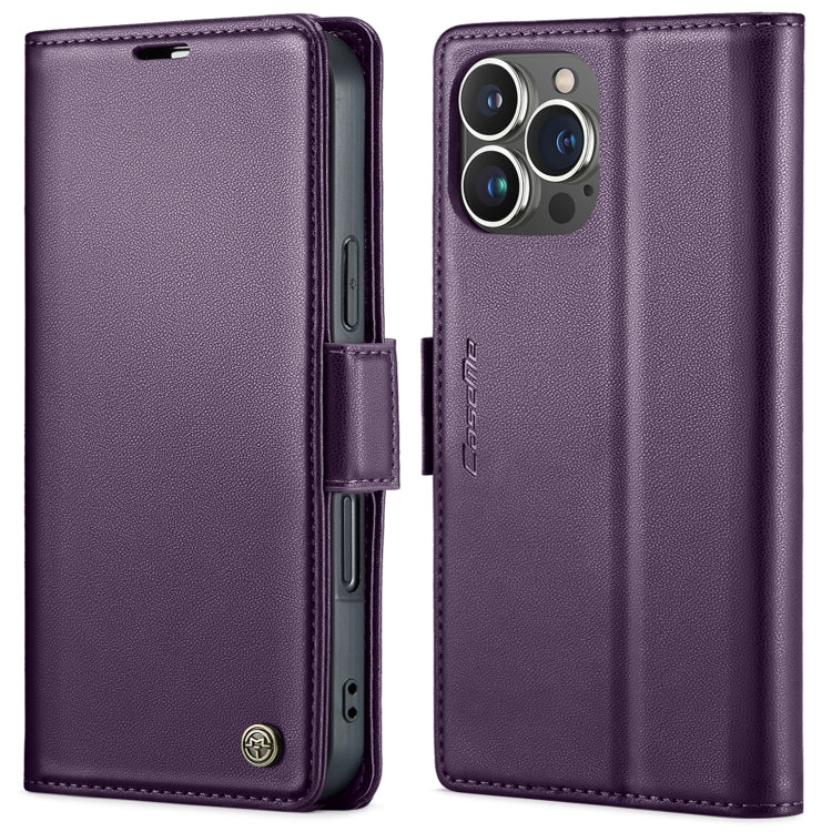 For iPhone 15 Pro CaseMe 023 Butterfly Buckle Litchi Texture RFID Anti-theft Leather Phone Case(Pearly Purple) - free shipping - PMC Jewellery - Order now!