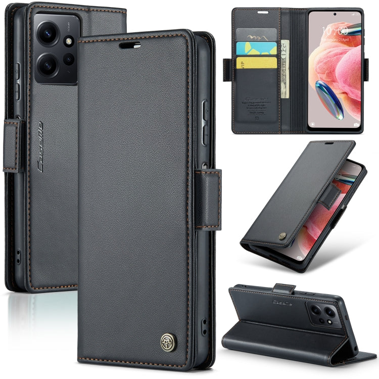 For Xiaomi Redmi Note 12 4G Global CaseMe 023 Butterfly Buckle Litchi Texture RFID Anti-theft Leather Phone Case(Black) - free shipping - PMC Jewellery - Order now!