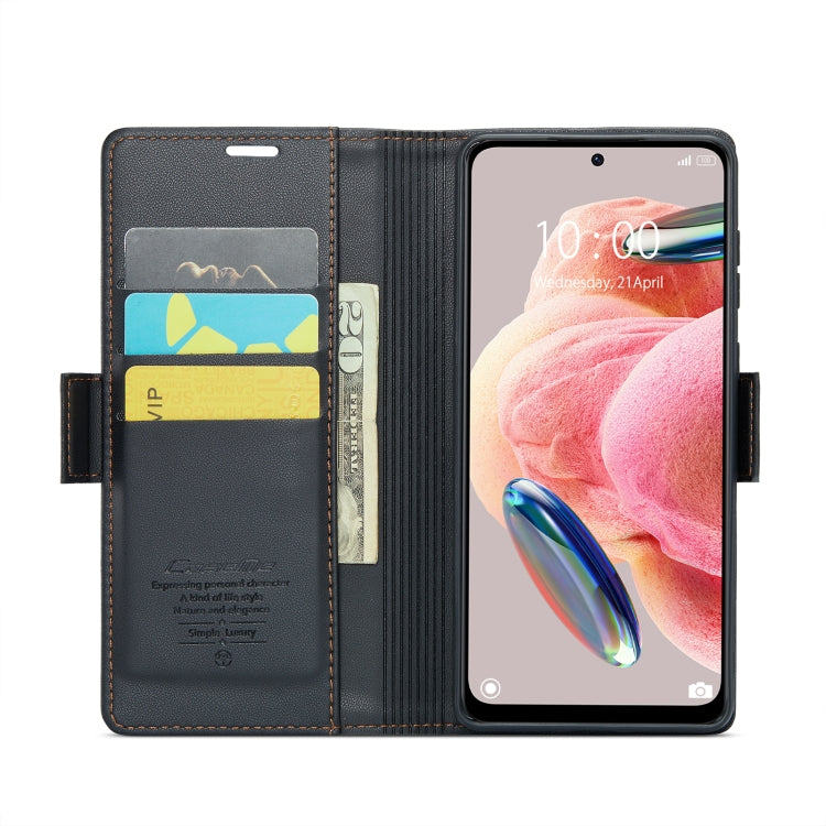 For Xiaomi Redmi Note 12 4G Global CaseMe 023 Butterfly Buckle Litchi Texture RFID Anti-theft Leather Phone Case(Black) - free shipping - PMC Jewellery - Order now!