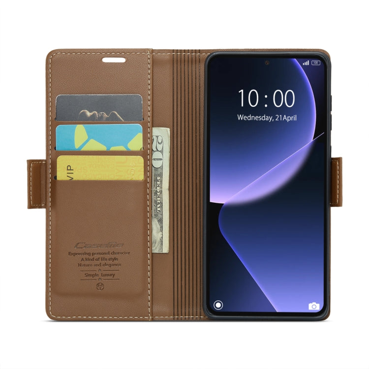 For Xiaomi 13T/13T Pro CaseMe 023 Butterfly Buckle Litchi Texture RFID Anti-theft Leather Phone Case(Brown) - Xiaomi Cases by CaseMe | Online Shopping South Africa | PMC Jewellery | Buy Now Pay Later Mobicred