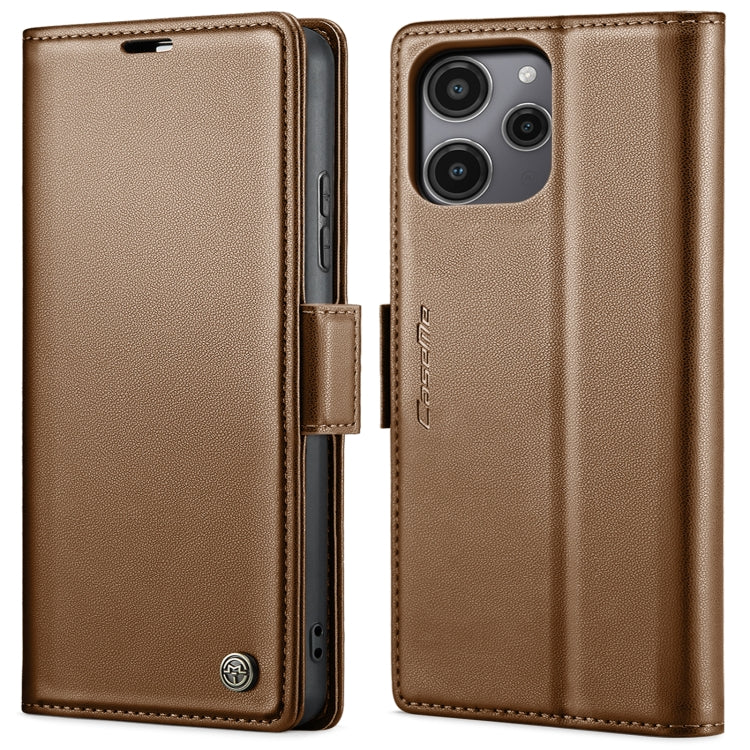 For Xiaomi Redmi 12 4G／12 5G／Note 12R／POCO M6 Pro 5G CaseMe 023 Butterfly Buckle Litchi Texture RFID Anti-theft Leather Phone Case(Brown) - Xiaomi Cases by CaseMe | Online Shopping South Africa | PMC Jewellery | Buy Now Pay Later Mobicred