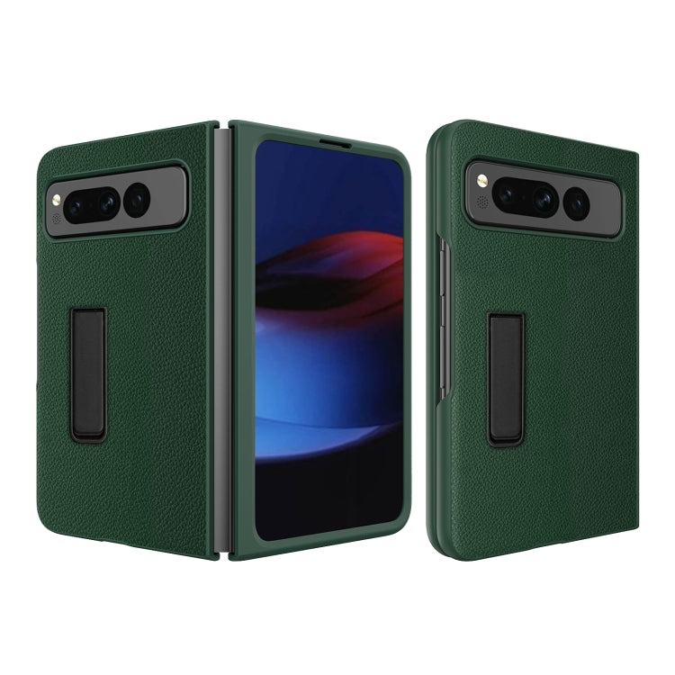 For Google Pixel Fold Litchi Texture Integrated Shockproof Phone Case with Holder(Green) - Google Cases by PMC TechLife | Online Shopping South Africa | PMC TechLife | Buy Now Pay Later Mobicred