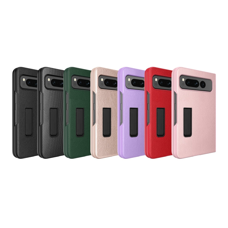 For Google Pixel Fold Litchi Texture Integrated Shockproof Phone Case with Holder(Green) - Google Cases by PMC TechLife | Online Shopping South Africa | PMC TechLife | Buy Now Pay Later Mobicred