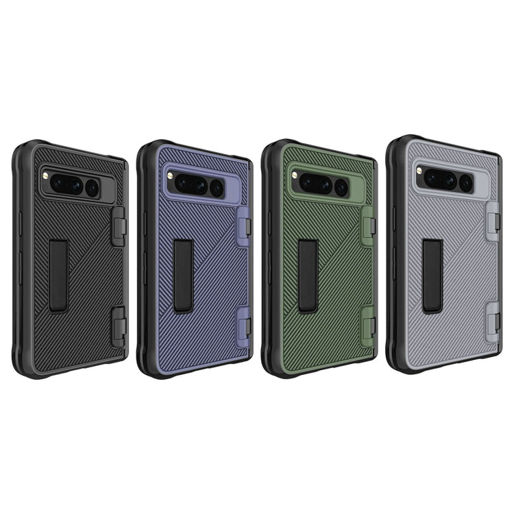 For Google Pixel Fold Twill Texture Integrated Shockproof Phone Case with Holder(Blue) - Google Cases by PMC TechLife | Online Shopping South Africa | PMC TechLife | Buy Now Pay Later Mobicred