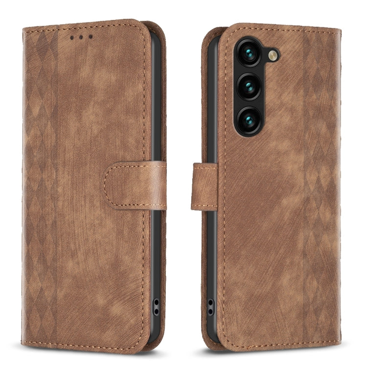 For Samsung Galaxy S24+ 5G Plaid Embossed Leather Phone Case(Brown) - Galaxy S24+ 5G Cases by PMC TechLife | Online Shopping South Africa | PMC TechLife