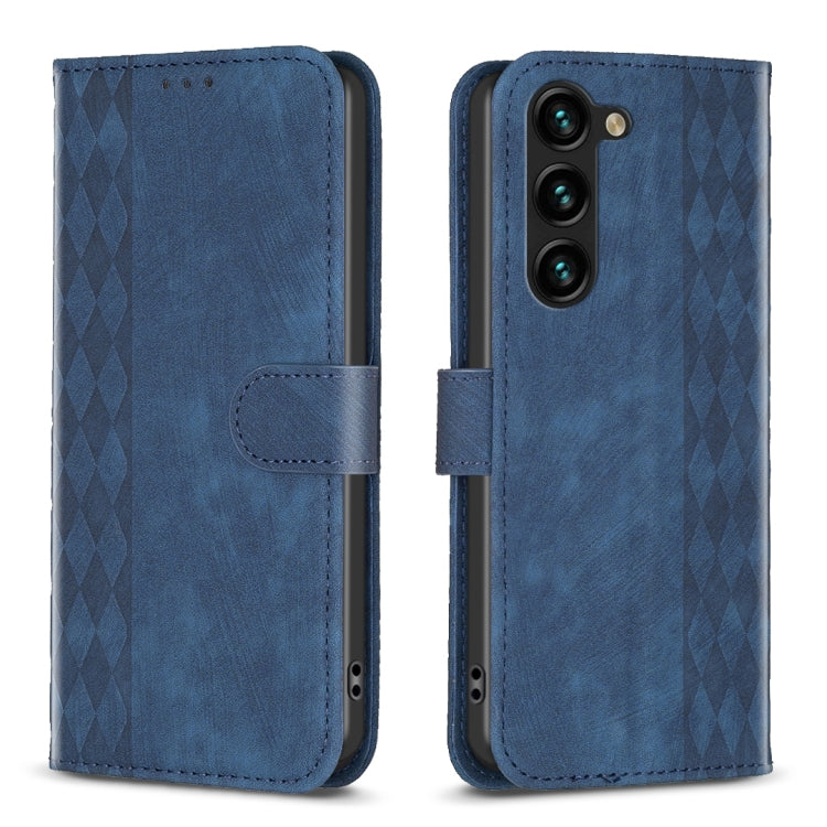 For Samsung Galaxy S24+ 5G Plaid Embossed Leather Phone Case(Blue) - Galaxy S24+ 5G Cases by PMC TechLife | Online Shopping South Africa | PMC TechLife | Buy Now Pay Later Mobicred