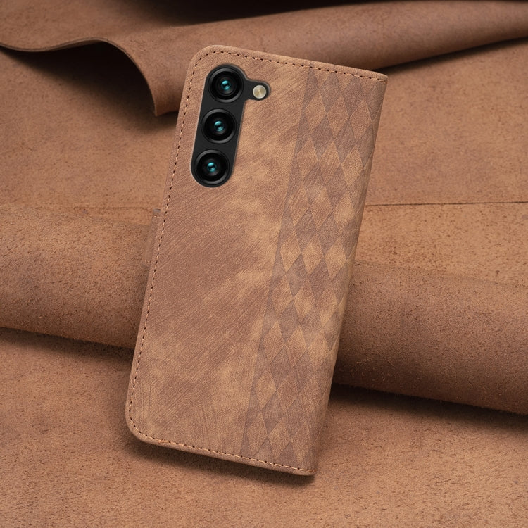 For Samsung Galaxy S24 5G Plaid Embossed Leather Phone Case(Brown) - Galaxy S24 5G Cases by PMC TechLife | Online Shopping South Africa | PMC TechLife