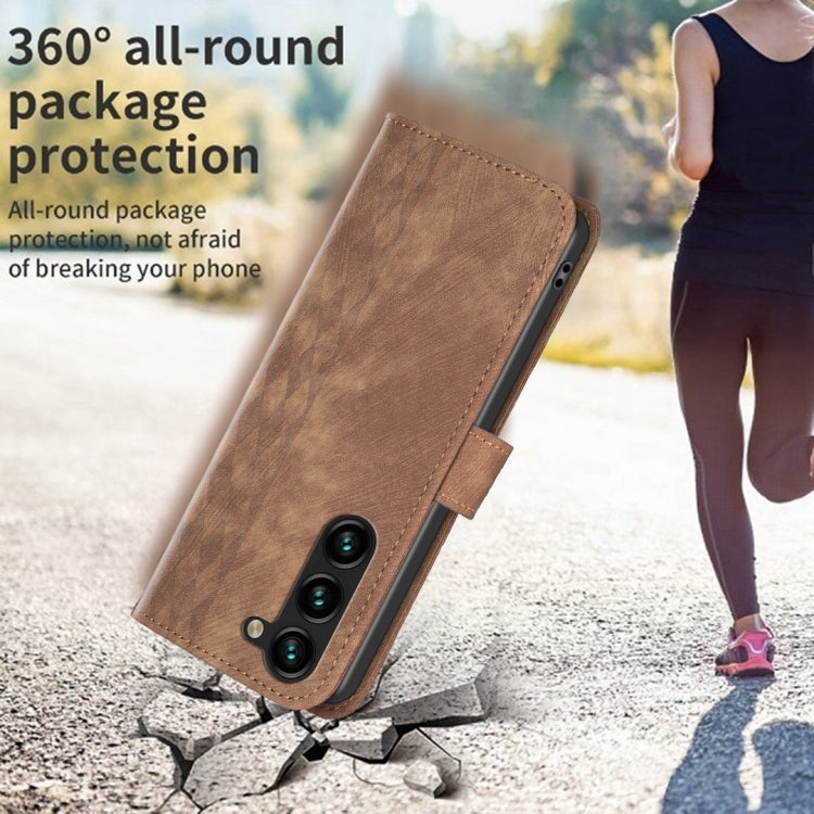 For Samsung Galaxy S24 5G Plaid Embossed Leather Phone Case(Brown) - Galaxy S24 5G Cases by PMC TechLife | Online Shopping South Africa | PMC TechLife