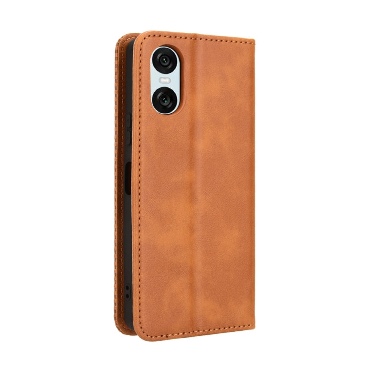 For Sony Xperia 10 VI 2024 Magnetic Buckle Retro Texture Leather Phone Case(Brown) - Sony Cases by PMC Jewellery | Online Shopping South Africa | PMC Jewellery | Buy Now Pay Later Mobicred