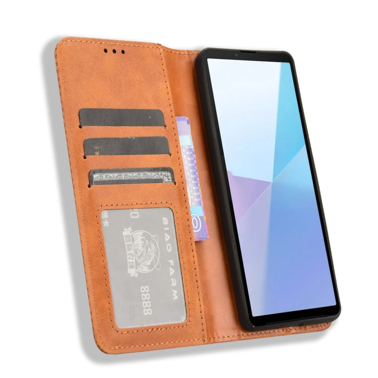For Sony Xperia 10 VI 2024 Magnetic Buckle Retro Texture Leather Phone Case(Brown) - Sony Cases by PMC Jewellery | Online Shopping South Africa | PMC Jewellery | Buy Now Pay Later Mobicred
