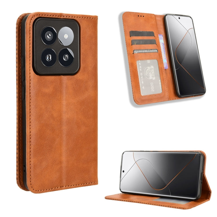 For Xiaomi 14 Pro Magnetic Buckle Retro Texture Leather Phone Case(Brown) - free shipping - PMC TechLife - Order now!