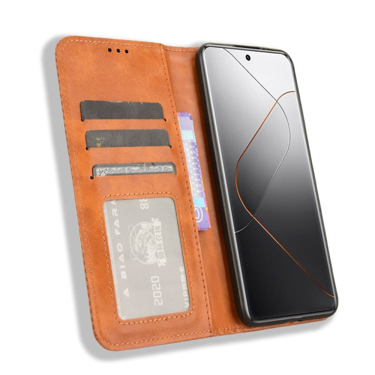 For Xiaomi 14 Pro Magnetic Buckle Retro Texture Leather Phone Case(Brown) - free shipping - PMC TechLife - Order now!