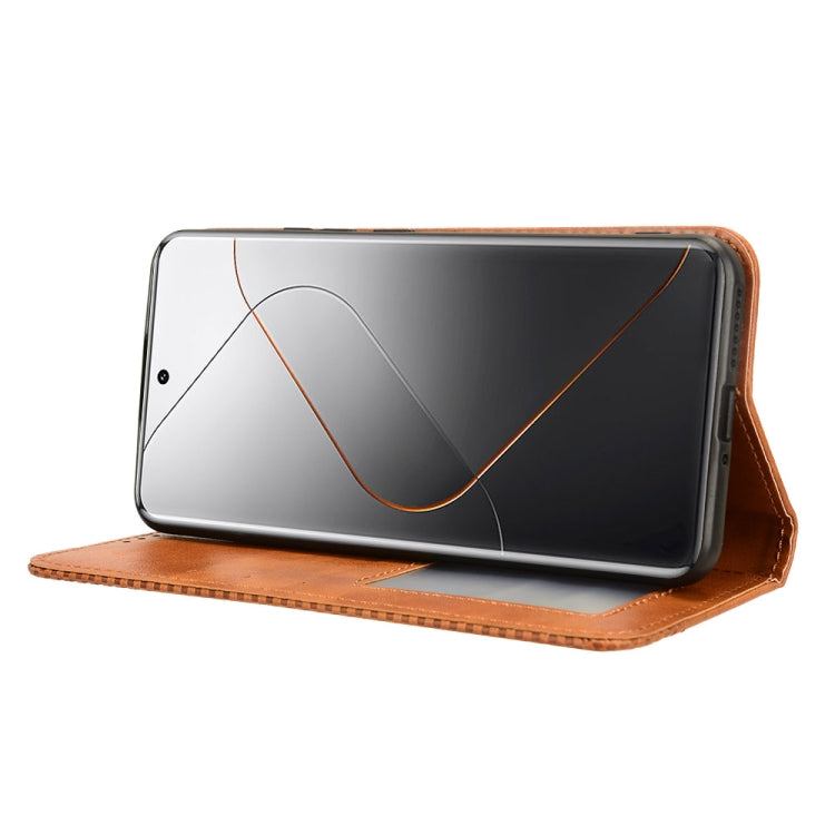 For Xiaomi 14 Pro Magnetic Buckle Retro Texture Leather Phone Case(Brown) - free shipping - PMC TechLife - Order now!