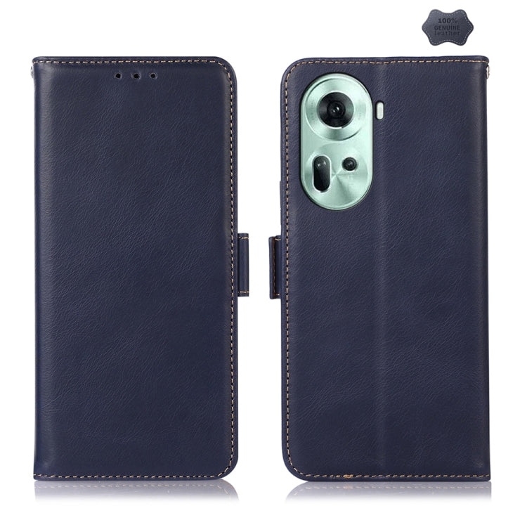 For OPPO Reno11 5G Global Crazy Horse Top Layer Cowhide Leather Phone Case(Blue) - Reno11 Cases by PMC TechLife | Online Shopping South Africa | PMC TechLife | Buy Now Pay Later Mobicred