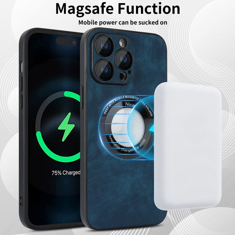 For iPhone 14 Pro Max Skin Feel Leather MagSafe Magnetic Phone Case(Blue) - iPhone 14 Pro Max Cases by PMC TechLife | Online Shopping South Africa | PMC TechLife