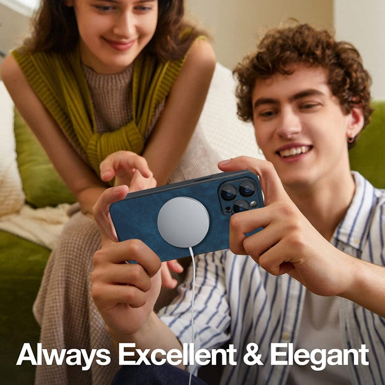 For iPhone 14 Pro Max Skin Feel Leather MagSafe Magnetic Phone Case(Blue) - iPhone 14 Pro Max Cases by PMC TechLife | Online Shopping South Africa | PMC TechLife