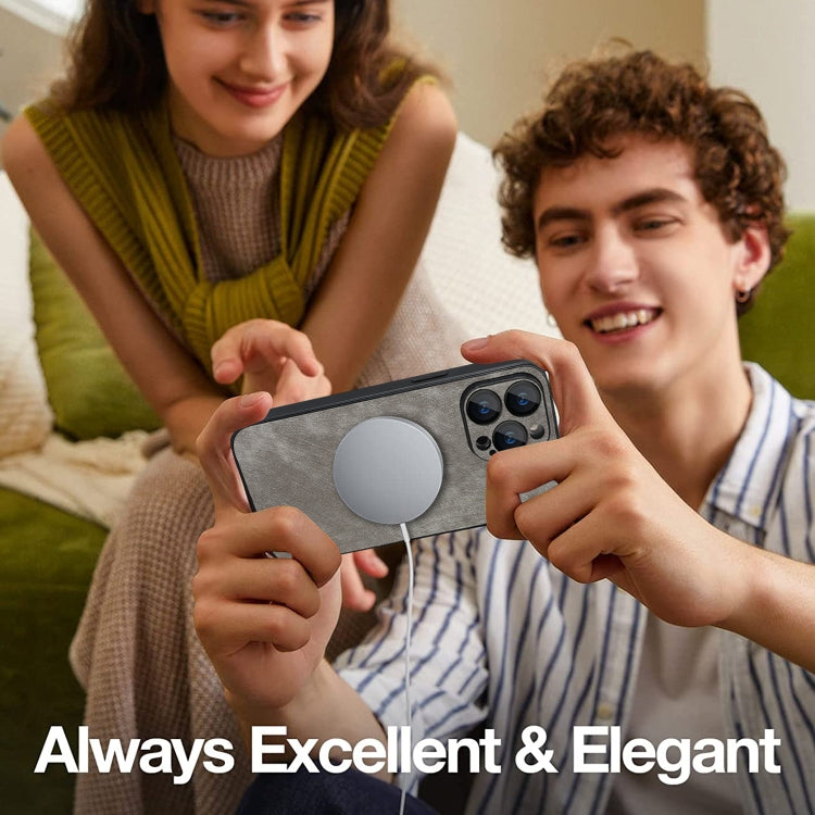 For iPhone 13 Skin Feel Leather MagSafe Magnetic Phone Case(Grey) - iPhone 13 Cases by PMC TechLife | Online Shopping South Africa | PMC TechLife