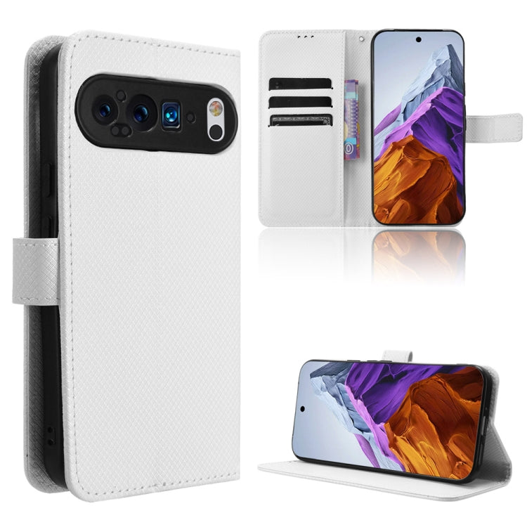 For Google Pixel 9 Pro Diamond Texture Leather Phone Case(White) - Google Cases by PMC TechLife | Online Shopping South Africa | PMC TechLife | Buy Now Pay Later Mobicred