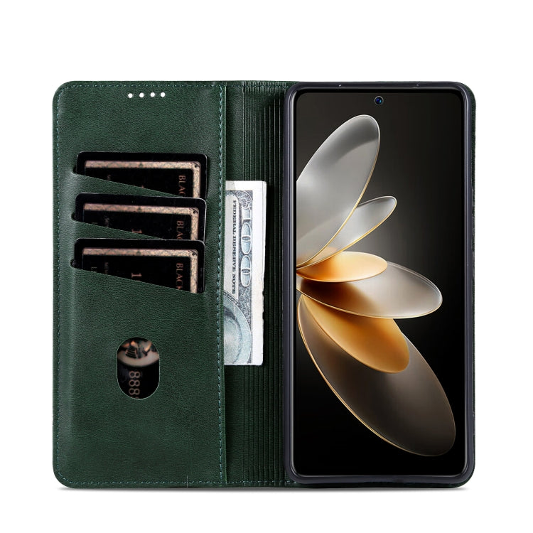 For Huawei Pura 70 Fine Hole AZNS Magnetic Calf Texture Flip Leather Phone Case(Dark Green) - free shipping - PMC Jewellery - Order now!
