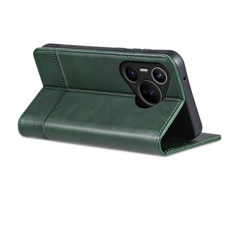 For Huawei Pura 70 Fine Hole AZNS Magnetic Calf Texture Flip Leather Phone Case(Dark Green) - free shipping - PMC Jewellery - Order now!